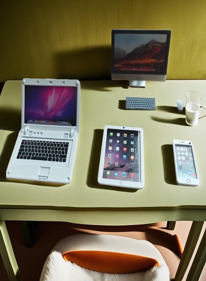 M.Zibos 1:12 Scale Dollhouse Miniature Electronics Set - 4 Pcs Desktop Computer, Flip Laptop, Phone & Tablet for Dollhouse Display, Diorama Props and Collectibles - Image 5